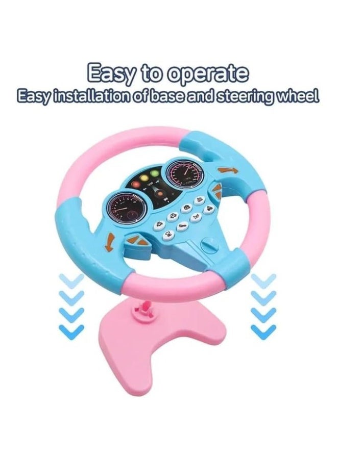 لعبة عجلة قيادة تفاعلية للأطفال من عمر 3 سنوات فأكثر – ألوان وردي وأزرق – مزودة بأزرار وإضاءة ممتعة – تصميم آمن ومتين – تساعد على تنمية المهارات الحركية – سهلة التثبيت – هدية تعليمية ومسلية للصغار - Image 4